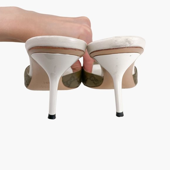 Gucci Horsebit Mules EU 39 US 9 Green GG Peep Toe Buckle High Heel Slide Sandals - Picture 7 of 12